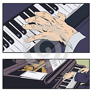 Piano player performing music. Stock illustration