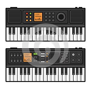 Piano Roll Digital Synthesizer. Midi Keyboard Set on White Background. Vector