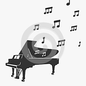 Piano silhouette and notes vector illustration