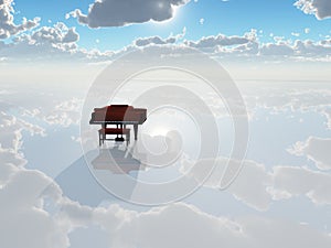 Piano in stark white landscape