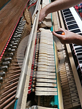 Piano tuning, repairing and cleaning the vintage piano