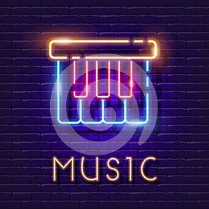 Piano vector neon sign. Music lesson glowing icon.