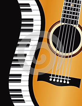 Piano Wavy Border with Guitar Illustration