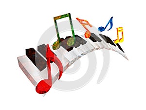 Piano Wavy Keyboard Music Notes 3D Grunge Illustration