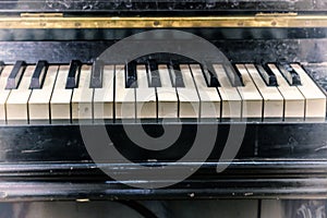 Pianoforte, front view instrument, musical instrument. learn to play the instrument at home. white large piano. piano keyboard.