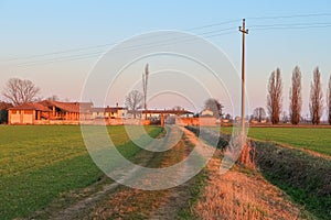 Pianura Padana farm farmhouse characteristic landscape Po Valley fields crops winter agriculture trees nature