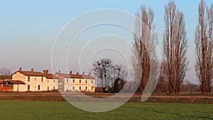 Pianura Padana farm farmhouse characteristic landscape Po Valley fields crops winter agriculture trees nature