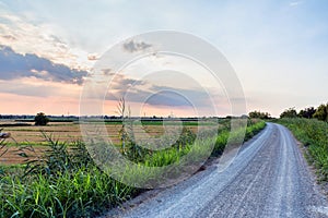 Pianura padana landscape at sunset with a dramatic sky