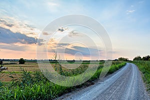 Pianura padana landscape at sunset with a dramatic sky