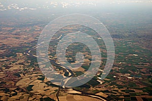 pianura padana po river valley lombardia aerial view from airplane landscape