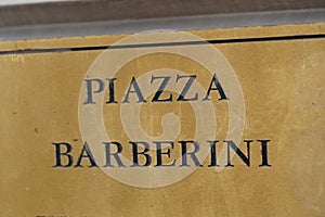 Piazza Barberini street name sign, Rome, Italy