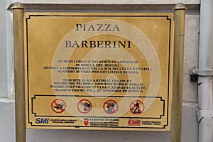 Piazza Barberini street name sign, Rome, Italy