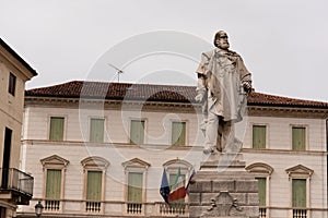 Piazza Castello and statue to Giuseppe Garibaldi in Vicenza, Italy.