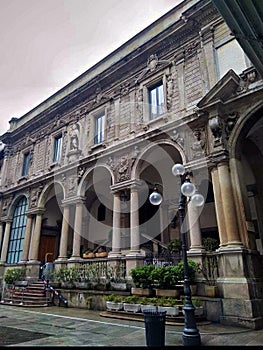 Piazza Mercanti is the central city square of Milan, Italy photo