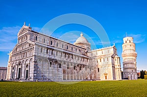 Piazza dei Miracoli complex with the leaning tower of Pisa
