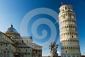 Piazza dei Miracoli with leaning tower, Pisa, Tuscany, Italy