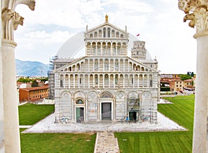 Piazza dei Miracoli, Pisa. Pisa Cathedral and the Leaning Tower in a sunny day in Pisa, Italy