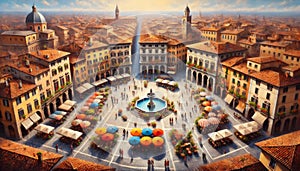 Piazza del campo in siena, italy, is bustling with tourists enjoying the market and fountain photo