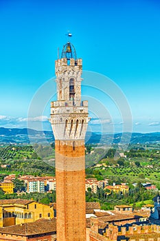 Piazza del Campo at sunset with Palazzo Pubblico, Siena, Italy