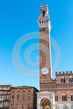 Piazza del Campo at sunset with Palazzo Pubblico, Siena, Italy