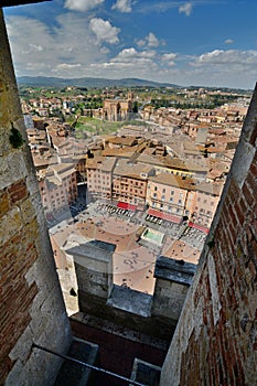Piazza del Campo view from Torre del Mangia. Siena. Tuscany. Italy