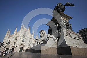 The Piazza del Duomo milano, Famous white Architectural cathedral church under blue sky at Milan, The largest church in Italy