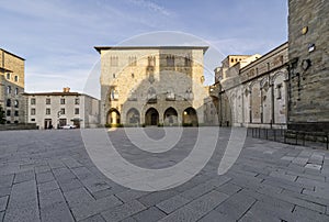 The Piazza del Duomo in Pistoia and the Palazzo del Comune without people, Tuscany, Italy photo