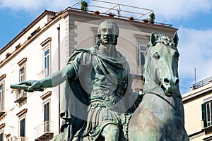 Piazza del Plebiscito, monument to Charles III in Naples, Italy
