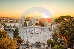 The Piazza del Popolo, Rome at sunset