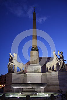 The Piazza del Quirinale with the Quirinal Palace and the Fountain of Dioscuri in Rome, Lazio, Italy