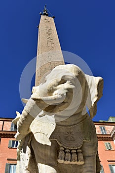 Piazza della Minerva Obelisk with Berniniâ€™s Elephant close-up. Rome, Italy.