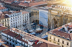 Piazza della Repubblica. Aerial view from Campanile. Florence