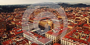 Piazza della Repubblica (Republic square) aerial view. Florence.