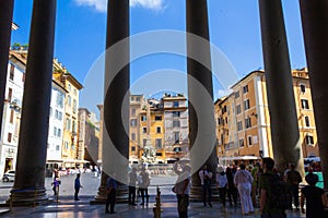 Piazza della Rotonda columns of the Pantheon Rome Italy