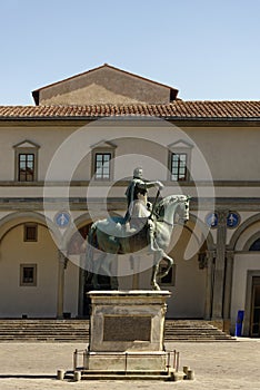 Piazza della Santissima Annunziata, Equestrian statue, of, Ferdinando I de` Medici, Grand Duke of Tuscany, Florence, Tuscany, Ital