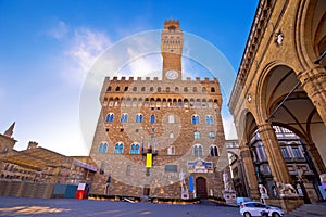 Piazza della Signoria in Florence square and Palazzo Vecchio vie