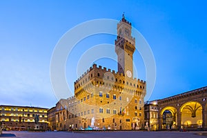 Piazza della Signoria at night in Florence,Tuscany Italy