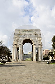 Piazza della Vittoria - Victory square in Genoa with the arc of triumph, Liguria, Italy