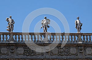 Piazza delle Erbe Market`s square with the Baroque Palazzo Maffei in Verona