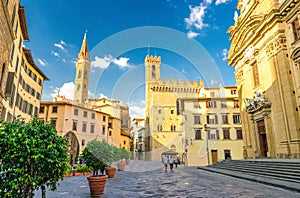 Piazza di San Firenze square with Chiesa San Filippo Neri, Badia Fiorentina Monastero catholic church in Florence