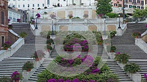 Piazza di Spagna in Rome, the TrinitÃ  dei Monti staircase with flowers.
