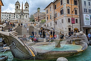 Rome: Piazza di Spagna with the Spanish Steps and the Barcaccia fountain by Bernini