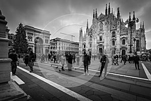 Piazza Duomo Milan Italy black and white image