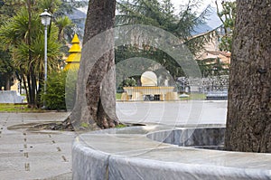 Piazza Gramsci famous fountain in Carrara, Tuscany. Italy