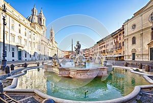 Piazza Navona, Fontana del Moro, Rome, Italy.