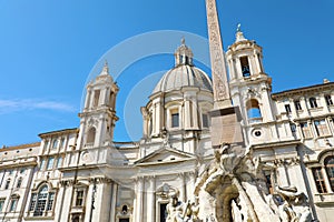 Piazza Navona square with Sant Agnese church and fountain with Egyptian obelisk, Rome, Italy