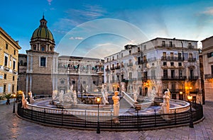 Piazza Pretoria and the Praetorian Fountain in Palermo, Sicily, Italy