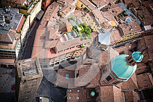 Piazza Ravegnana seen from Asinelli Tower in Bologna Italy