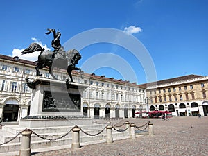 The Piazza San Carlo and the monument of Emmanuel Philibert in Turin, ITALY