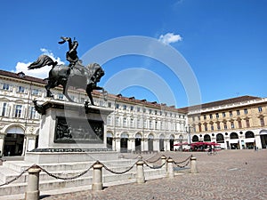 The Piazza San Carlo and the monument of Emmanuel Philibert in Turin, ITALY photo